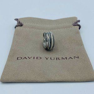 David Yurman Sterling Silver Diamond Crossover Cable Wide Band Ring Size 7